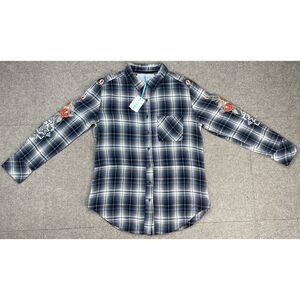 Kyla Seo Women's Embroidered Plaid Handmade‎ Button Up Long Sleeve Shirt Size S